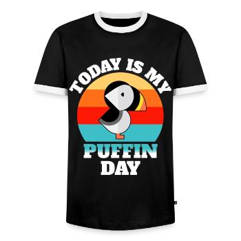 Puffin Sayings - Men's Ringer Shirt - black/white - Front - AI Model Female 172 light (172cm) & AI Model Male 178 light (178cm)