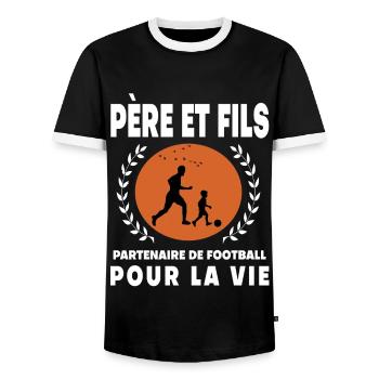 Vater Sohn Retro Vintage Fußball Papa - Männer Kontrast-T-Shirt - Schwarz/Weiß - Vorne - AI Model Female 172 light (172cm) & AI Model Male 178 light (178cm)