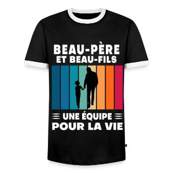 Step-Dad Stepdad Stepson Father's Day - Men's Ringer Shirt - black/white - Front - AI Model Female 172 light (172cm) & AI Model Male 178 light (178cm)