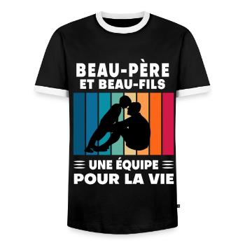 Step-Dad Stepdad Stepson Father's Day - Men's Ringer Shirt - black/white - Front - AI Model Female 172 light (172cm) & AI Model Male 178 light (178cm)