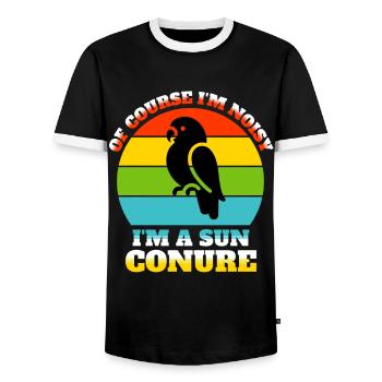 Funny Sun Parakeet Sayings - Men's Ringer Shirt - black/white - Front - AI Model Female 172 light (172cm) & AI Model Male 178 light (178cm)