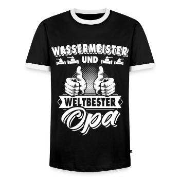 Water Master Grandpa - Men's Ringer Shirt - black/white - Front - AI Model Female 172 light (172cm) & AI Model Male 178 light (178cm)