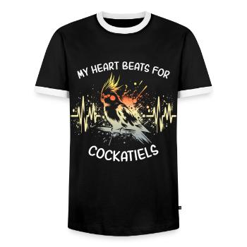 ECG Cockatiel Heart Line - Men's Ringer Shirt - black/white - Front - AI Model Female 172 light (172cm) & AI Model Male 178 light (178cm)