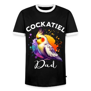 Cockatiel Dad - Men's Ringer Shirt - black/white - Front - AI Model Female 172 light (172cm) & AI Model Male 178 light (178cm)