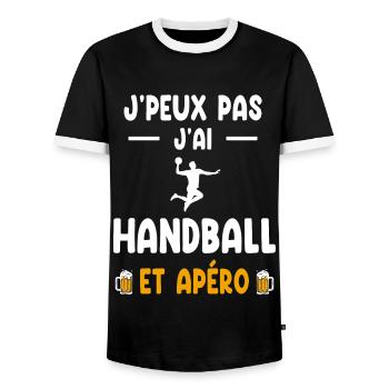 Handballer Ich kann nicht Ich habe Handball Aperitif - Männer Kontrast-T-Shirt - Schwarz/Weiß - Vorne - AI Model Female 172 light (172cm) & AI Model Male 178 light (178cm)