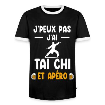 combattant je peux pas j'ai tai chi apéro - T-shirt contrasté Homme - noir/blanc - Devant - AI Model Female 172 light (172cm) & AI Model Male 178 light (178cm)
