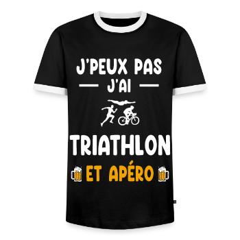 triathlete I can't I have triathlon aperitif - Men's Ringer Shirt - black/white - Front - AI Model Female 172 light (172cm) & AI Model Male 178 light (178cm)