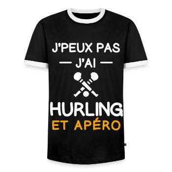 je peux pas j'ai hurling apéro batteur - T-shirt contrasté Homme - noir/blanc - Devant - AI Model Female 172 light (172cm) & AI Model Male 178 light (178cm)