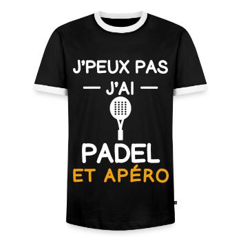 I can't I have padel aperitif padelist - Men's Ringer Shirt - black/white - Front - AI Model Female 172 light (172cm) & AI Model Male 178 light (178cm)