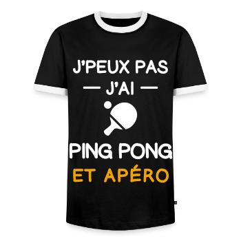 Ich kann nicht, ich habe Tischtennisschläger, Aperitif - Männer Kontrast-T-Shirt - Schwarz/Weiß - Vorne - AI Model Female 172 light (172cm) & AI Model Male 178 light (178cm)