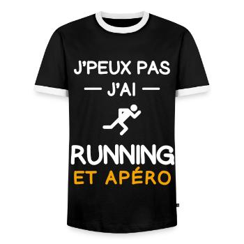 je peux pas j'ai running apéro coureur - T-shirt contrasté Homme - noir/blanc - Devant - AI Model Female 172 light (172cm) & AI Model Male 178 light (178cm)