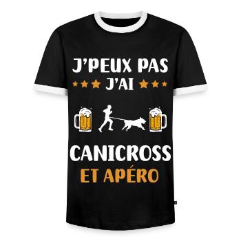 I can't I canicross aperitif humor gift - Men's Ringer Shirt - black/white - Front - AI Model Female 172 light (172cm) & AI Model Male 178 light (178cm)