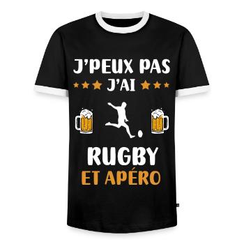 I can't I have rugby aperitif humor gift - Men's Ringer Shirt - black/white - Front - AI Model Female 172 light (172cm) & AI Model Male 178 light (178cm)