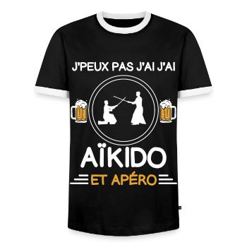 je peux pas j'ai aïkido apéro aïkidoka - T-shirt contrasté Homme - noir/blanc - Devant - AI Model Female 172 light (172cm) & AI Model Male 178 light (178cm)