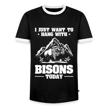 Buffalo Bison - Men's Ringer Shirt - black/white - Front - AI Model Female 172 light (172cm) & AI Model Male 178 light (178cm)