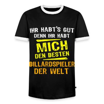 biBillardspieler Geschenk - Männer Kontrast-T-Shirt - Schwarz/Weiß - Vorne - AI Model Female 172 light (172cm) & AI Model Male 178 light (178cm)