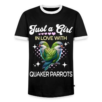 Mönchssittich Mädchen Quaker Parrot - Männer Kontrast-T-Shirt - Schwarz/Weiß - Vorne - AI Model Female 172 light (172cm) & AI Model Male 178 light (178cm)