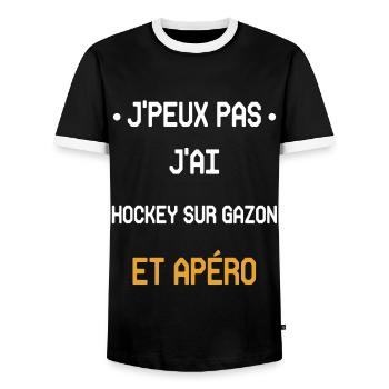 Ich kann nicht Feldhockey und Aperitif haben - Männer Kontrast-T-Shirt - Schwarz/Weiß - Vorne - AI Model Female 172 light (172cm) & AI Model Male 178 light (178cm)