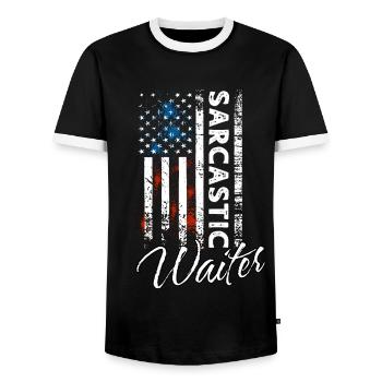 Sarcastic Waiter - Men's Ringer Shirt - black/white - Front - AI Model Female 172 light (172cm) & AI Model Male 178 light (178cm)