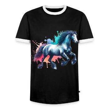 Friesian Horse Friesenpferd Pferd - Men's Ringer Shirt - black/white - Front - AI Model Female 172 light (172cm) & AI Model Male 178 light (178cm)