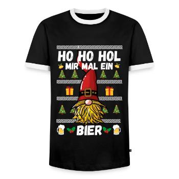Beer Gnome Christmas Christmas Party Hohoho - Men's Ringer Shirt - black/white - Front - AI Model Female 172 light (172cm) & AI Model Male 178 light (178cm)