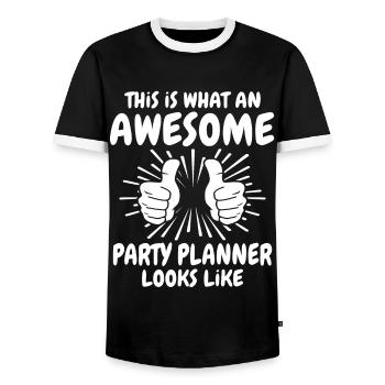 Organisateur de fêtes - T-shirt contrasté Homme - noir/blanc - Devant - AI Model Female 172 light (172cm) & AI Model Male 178 light (178cm)