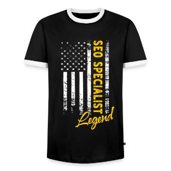 SEO Manager Legende - Männer Kontrast-T-Shirt - Schwarz/Weiß - Vorne - AI Model Female 172 light (172cm) & AI Model Male 178 light (178cm)