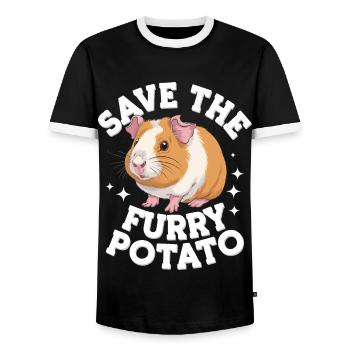 Guinea pig - Men's Ringer Shirt - black/white - Front - AI Model Female 172 light (172cm) & AI Model Male 178 light (178cm)
