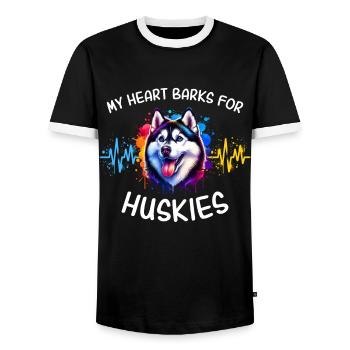 Schlittenhund Herzlinie Husky - Männer Kontrast-T-Shirt - Schwarz/Weiß - Vorne - AI Model Female 172 light (172cm) & AI Model Male 178 light (178cm)