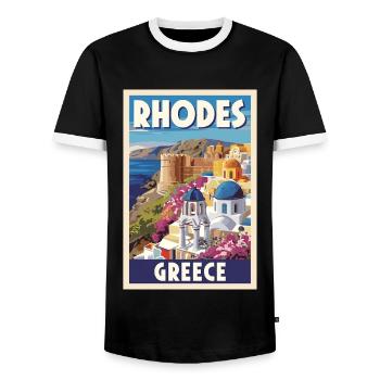 Rhodes Grèce Affiche Rétro Souvenir Vintage - T-shirt contrasté Homme - noir/blanc - Devant - AI Model Female 172 light (172cm) & AI Model Male 178 light (178cm)