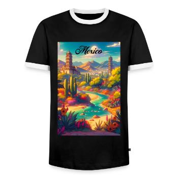 Mexico Desert Retro Poster Vintage Souvenir - Men's Ringer Shirt - black/white - Front - AI Model Female 172 light (172cm) & AI Model Male 178 light (178cm)
