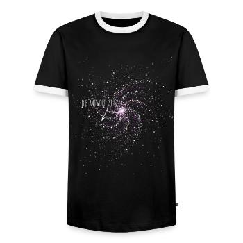 Die Antwort ist 42 - Männer Kontrast-T-Shirt - Schwarz/Weiß - Vorne - AI Model Female 172 light (172cm) & AI Model Male 178 light (178cm)