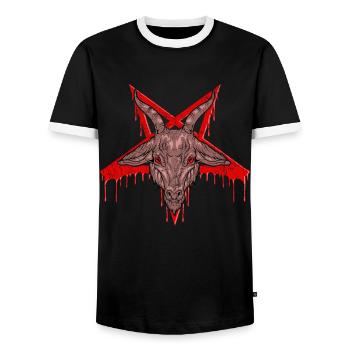 Tête de chèvre pentagramme satanique Halloween 666 - T-shirt contrasté Homme - noir/blanc - Devant - AI Model Female 172 light (172cm) & AI Model Male 178 light (178cm)