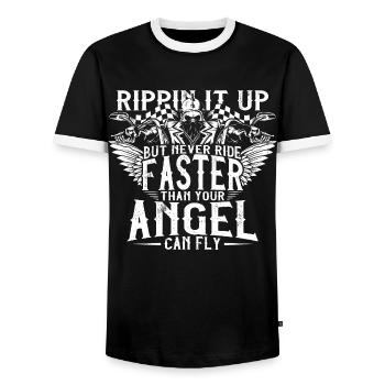 biker angel motorcycle shirt gift - Men's Ringer Shirt - black/white - Front - AI Model Female 172 light (172cm) & AI Model Male 178 light (178cm)