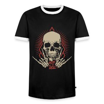 Cadeau de fan de métal hard rock crâne rock n roll - T-shirt contrasté Homme - noir/blanc - Devant - AI Model Female 172 light (172cm) & AI Model Male 178 light (178cm)