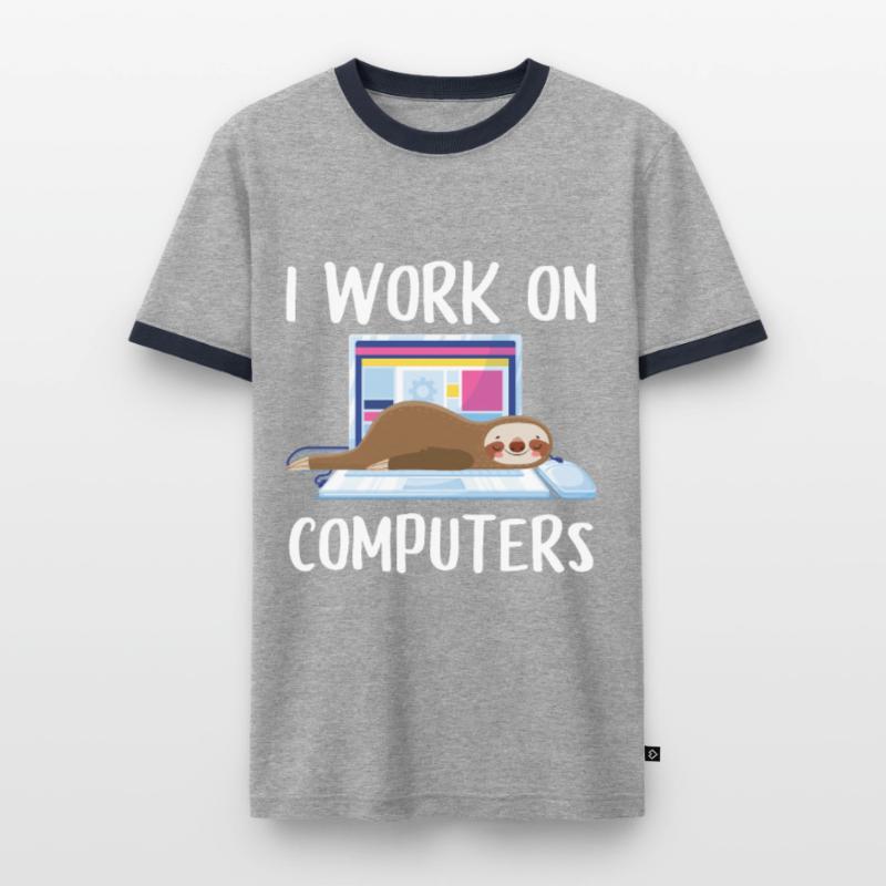 I work on computers Computer Programer Geschen Men's Ringer Shirt