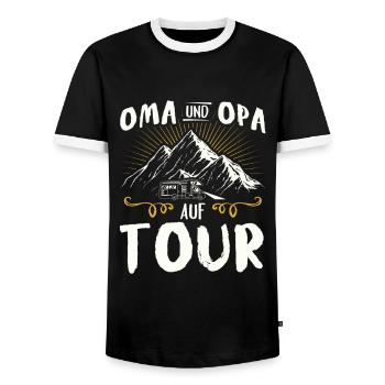 Oma und Opa auf Tour Camper Camping Wohnmobil - Männer Kontrast-T-Shirt - Schwarz/Weiß - Vorne - AI Model Female 172 light (172cm) & AI Model Male 178 light (178cm)