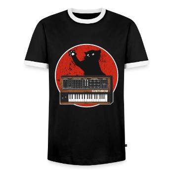 Analog Synthesizer Cat Retro Japan Synths Gift - Men's Ringer Shirt - black/white - Front - AI Model Female 172 light (172cm) & AI Model Male 178 light (178cm)