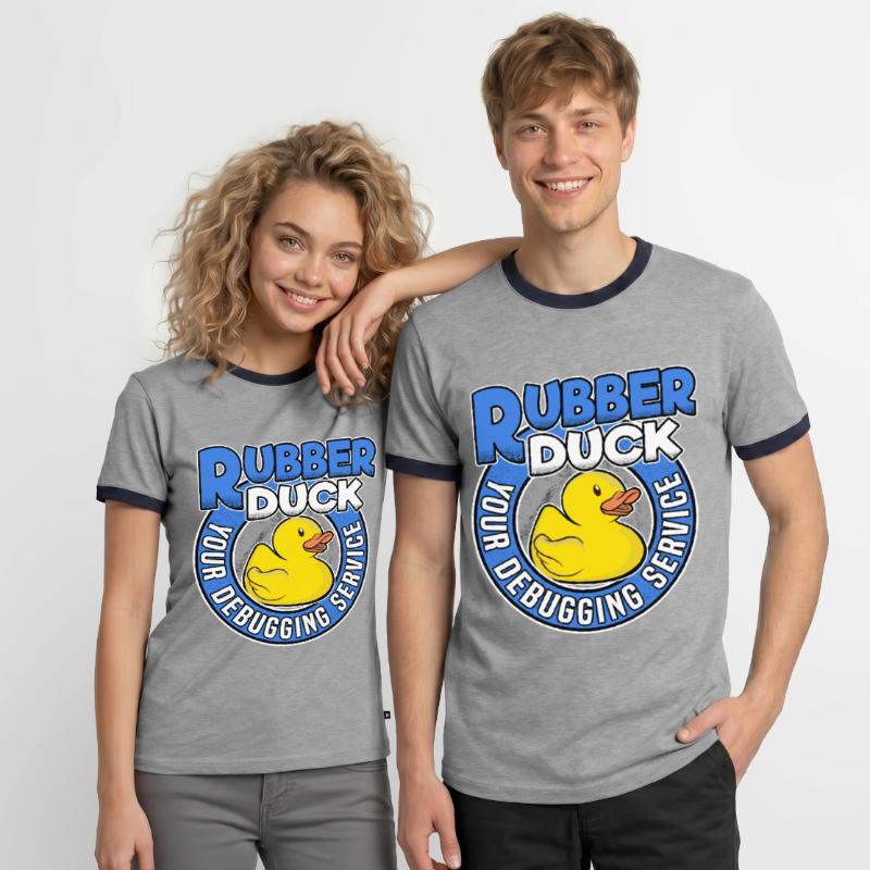 Funny Rubber Duck Debugging Service Coder Gift Men's Ringer Shirt