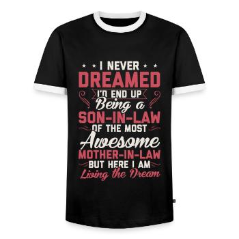 Sons in law son in law gift gift idea - Men's Ringer Shirt - black/white - Front - AI Model Female 172 light (172cm) & AI Model Male 178 light (178cm)
