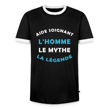 légende AIDE SOIGNANT - T-shirt contrasté Homme - noir/blanc - Devant - AI Model Female 172 light (172cm) & AI Model Male 178 light (178cm)