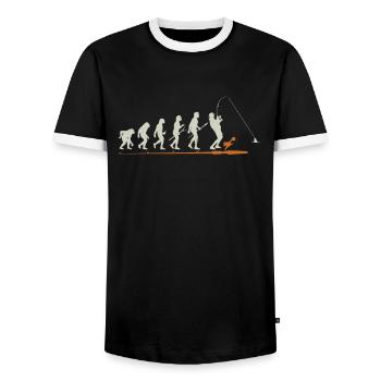 Angler Evolution Geschenk Angeln Fischen Angelrute - Männer Kontrast-T-Shirt - Schwarz/Weiß - Vorne - AI Model Female 172 light (172cm) & AI Model Male 178 light (178cm)