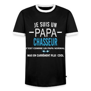 je suis un Papa CHASSEUR - T-shirt contrasté Homme - noir/blanc - Devant - AI Model Female 172 light (172cm) & AI Model Male 178 light (178cm)