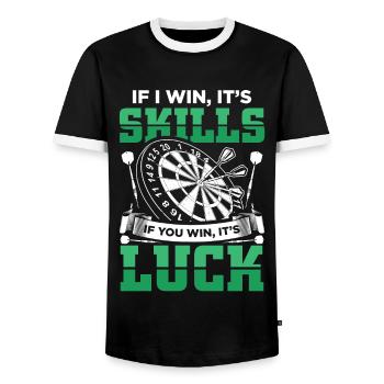 Dart Funny Darts Sayings | Dart Player Gift - Men's Ringer Shirt - black/white - Front - AI Model Female 172 light (172cm) & AI Model Male 178 light (178cm)