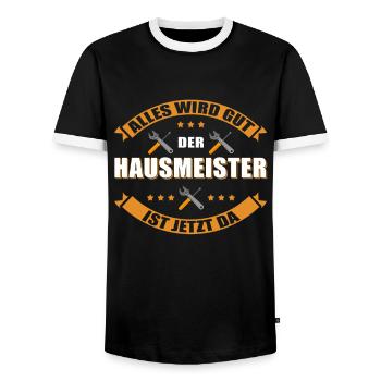 Hausmeister Facility-Manager | Hauswart Geschenk - Männer Kontrast-T-Shirt - Schwarz/Weiß - Vorne - AI Model Female 172 light (172cm) & AI Model Male 178 light (178cm)