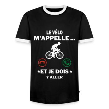 m appelle et je dois y aller phrase drole Le vélo - T-shirt contrasté Homme - noir/blanc - Devant - AI Model Female 172 light (172cm) & AI Model Male 178 light (178cm)