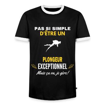 pas si simple un exceptionnel Plongeur citation - T-shirt contrasté Homme - noir/blanc - Devant - AI Model Female 172 light (172cm) & AI Model Male 178 light (178cm)