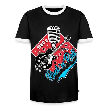 Rockabilly Gitarre Rock'n'Roll Musik Rocker - Männer Kontrast-T-Shirt - Schwarz/Weiß - Vorne - AI Model Female 172 light (172cm) & AI Model Male 178 light (178cm)