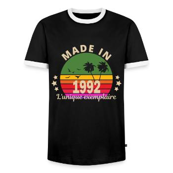 MADE IN L unique exemplaire 1992 - T-shirt contrasté Homme - noir/blanc - Devant - AI Model Female 172 light (172cm) & AI Model Male 178 light (178cm)