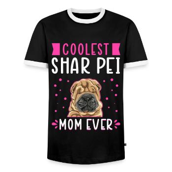 Shar Pei Mom Dog Dog Owner Gift - Men's Ringer Shirt - black/white - Front - AI Model Female 172 light (172cm) & AI Model Male 178 light (178cm)